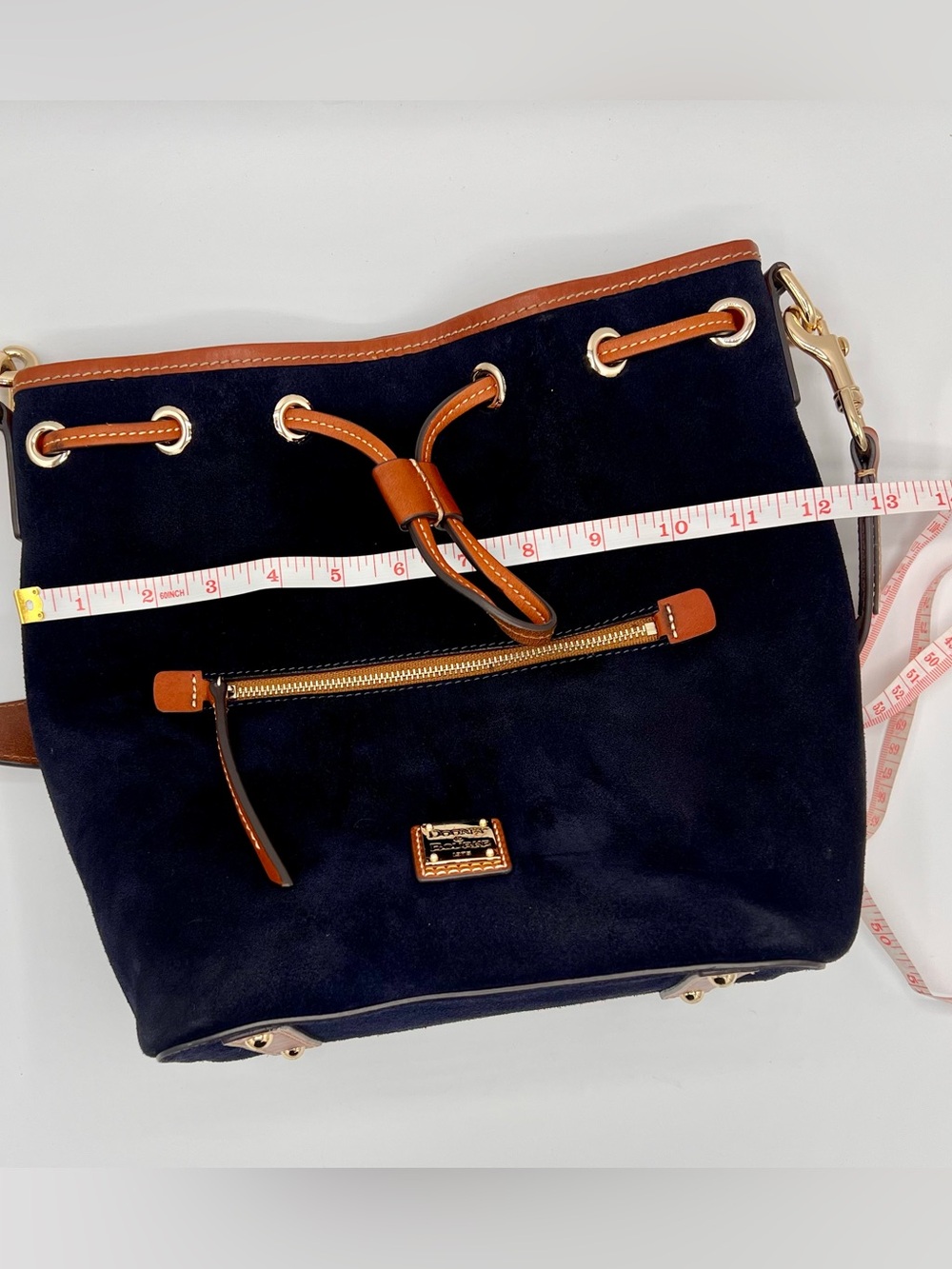 Dooney & Bourke Suede Drawstring purse bucket bag navy blue - Picture 11 of 15